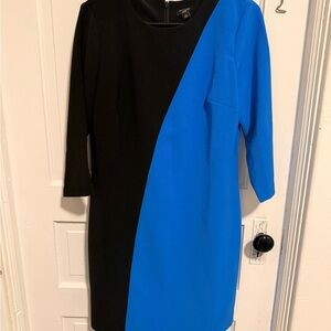 Ann Taylor Black and Cobalt Blue Colorblock Midi Dress
